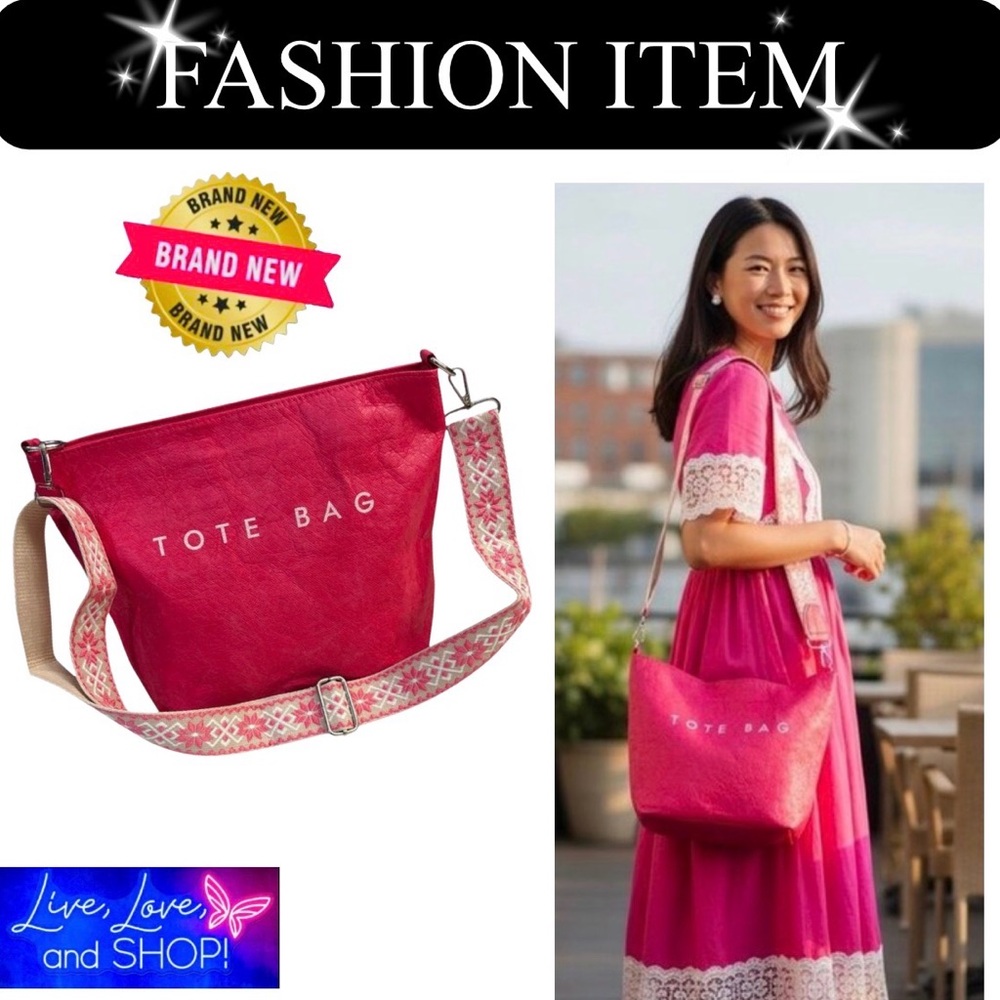 PURSE: Hot Pink & White Crossbody w/Wide Strap, Dustbag, NWOT